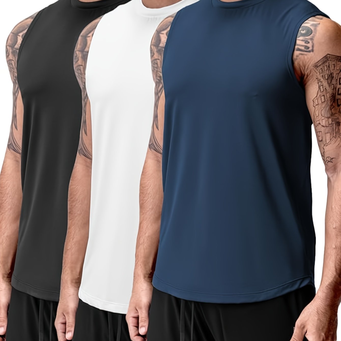 3‑Piece Men's Athletic Tank Top Set – Quick‑Dry Polyester