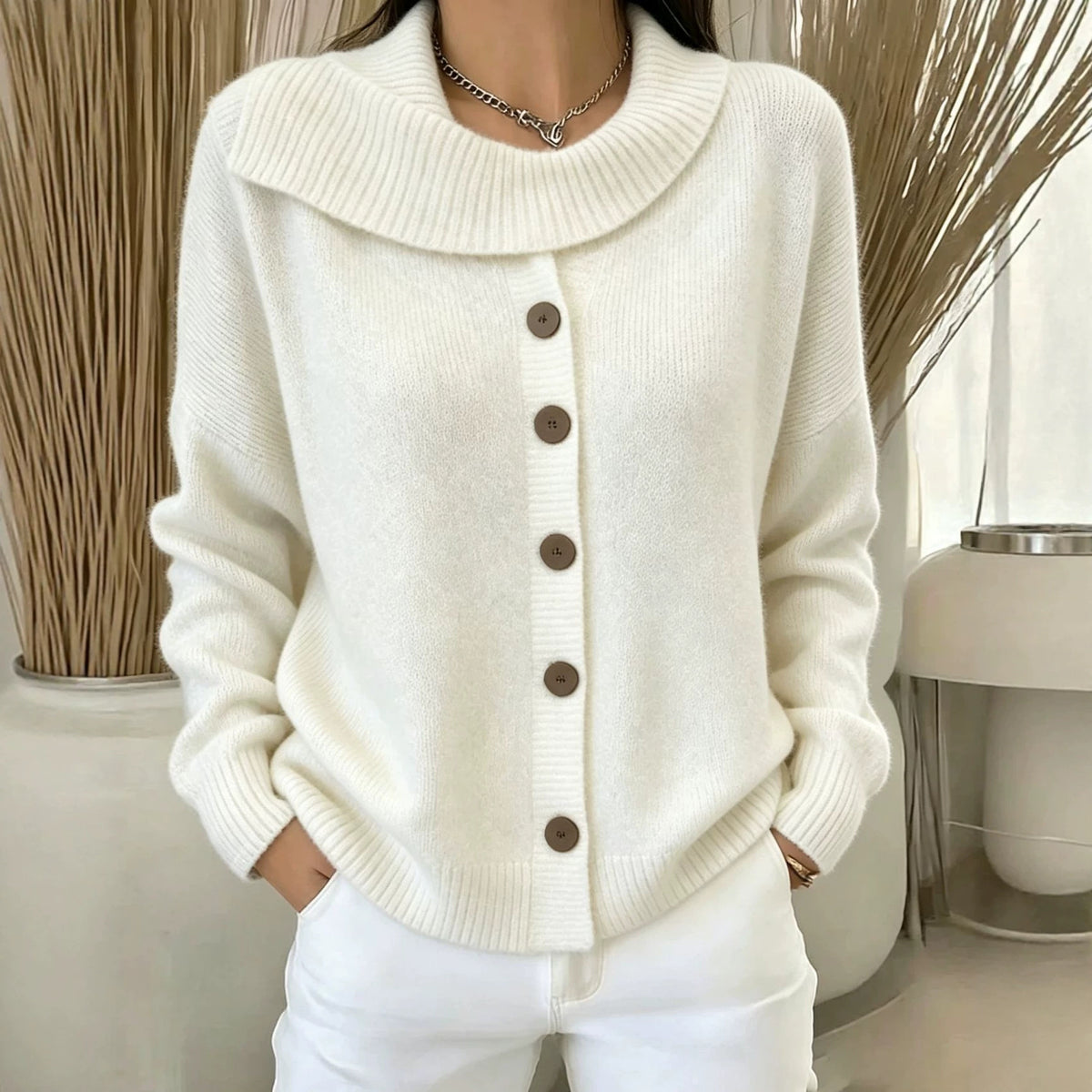 Knitted Cardigan with Buttons Womens Sweater Jacket