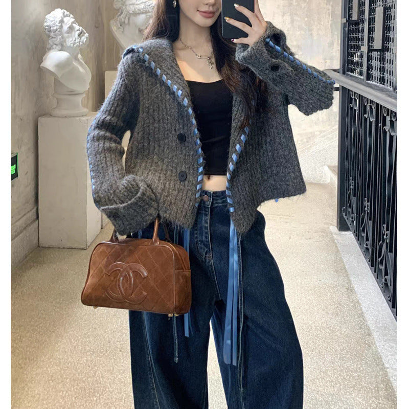 Handmade Ribbon Knitted Cardigan Coat for Women