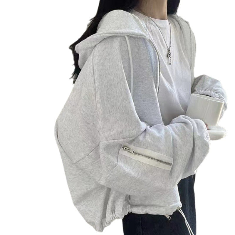 Casual Loose Fit Drawstring Pocket Hoodie Coat