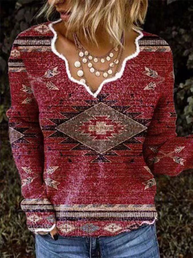 Wave Neckline 3D Printed Animal Pocket Pullover