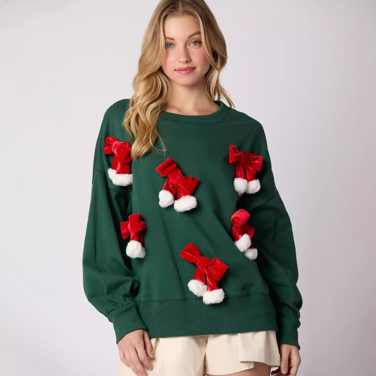 Festive Christmas Bowknot Long Sleeve Casual Sweatshirt