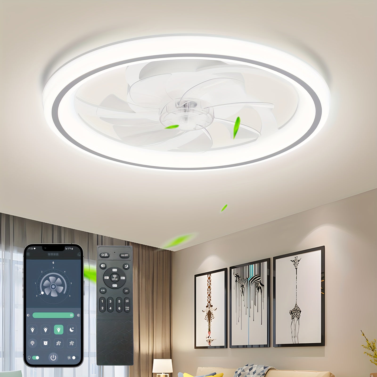 20-Inch Modern Dimmable LED Ceiling Fan with Light, Remote & App Control