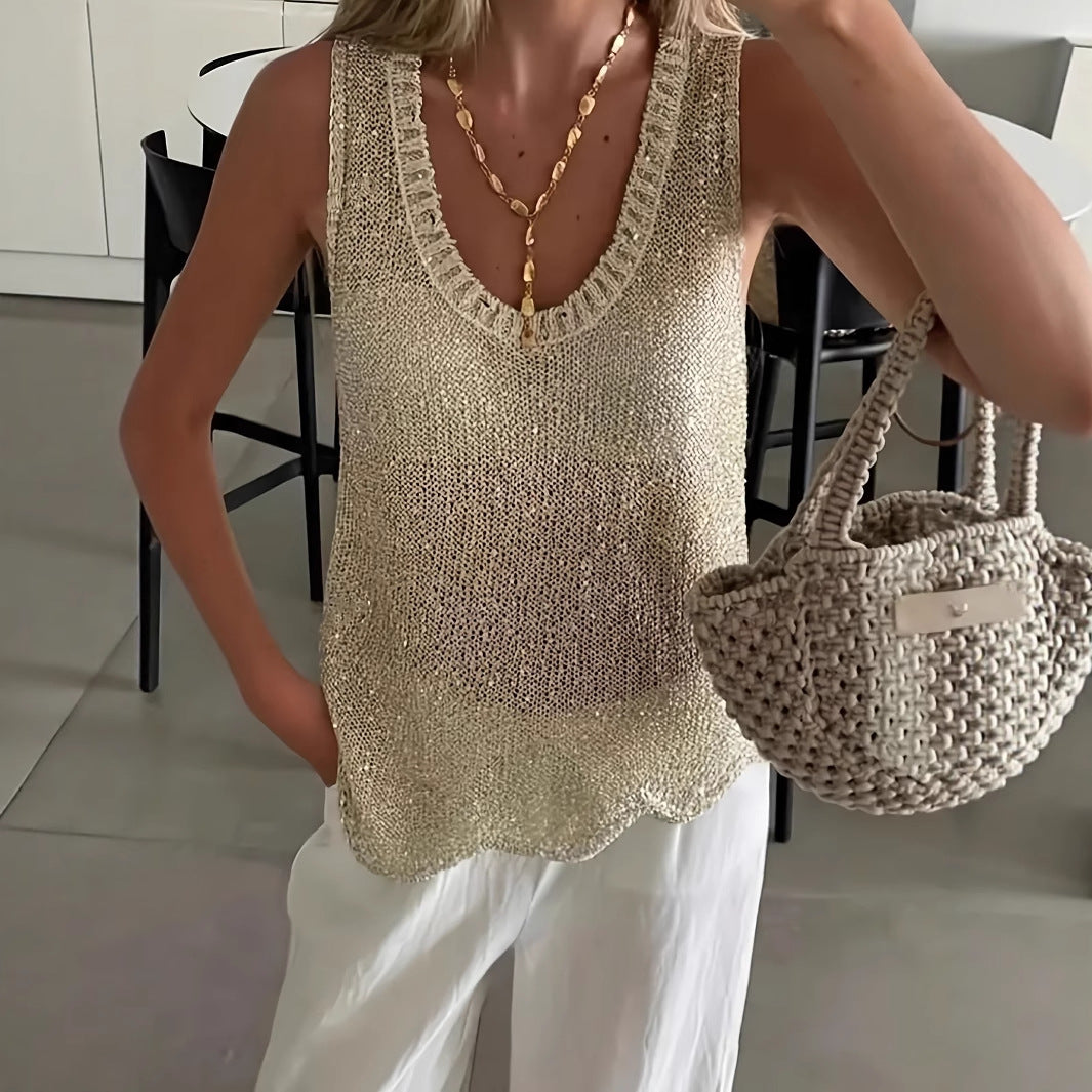 Flirty Apricot V-Neck Sleeveless Top – Light & Stretchy