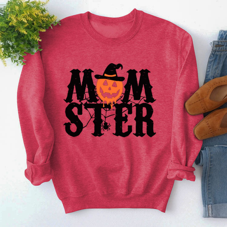 MOM STER Cute Graphic Long Sleeve Pullover Sweatshirt