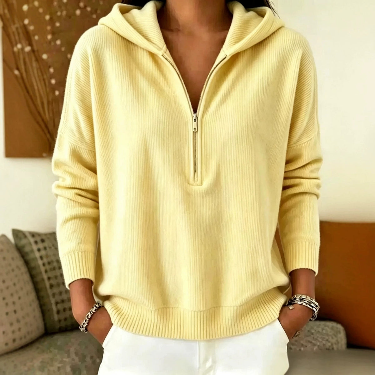 Womens Fashionable Casual Zip-neck Hoodie Top