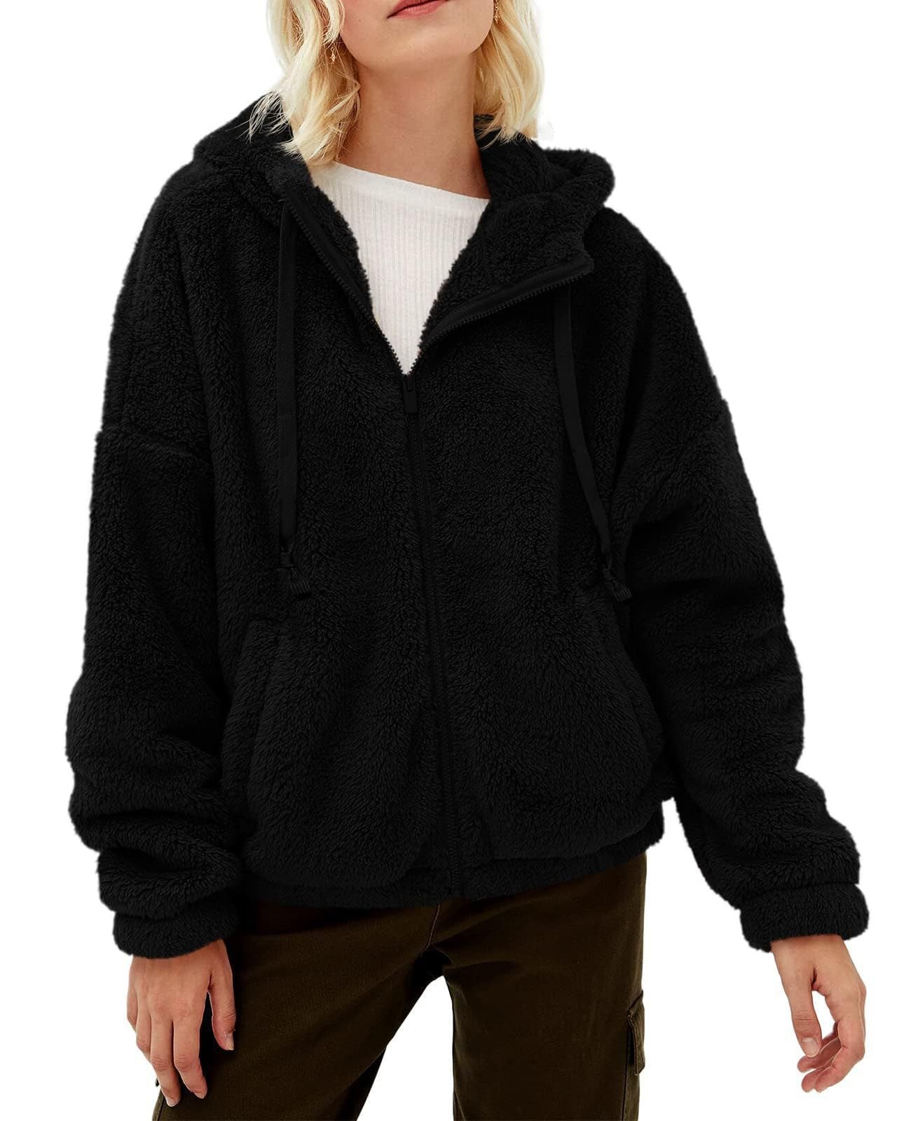 Casual And Comfortable Hooded Loose Zip Plush Pocket Sweatshirt