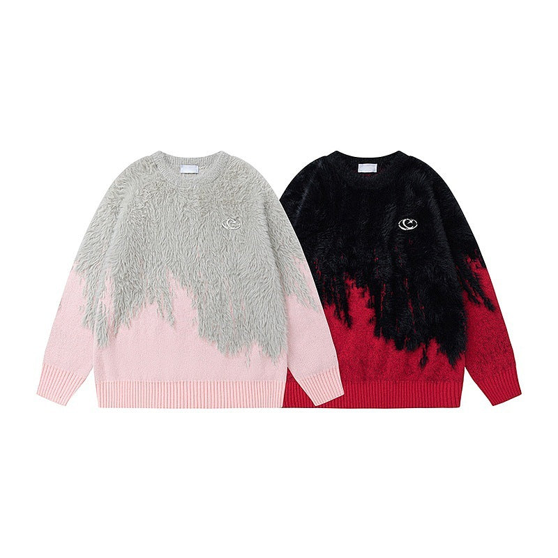 Retro Laid-back Oversized Ombre Knit Sweater with Tassels