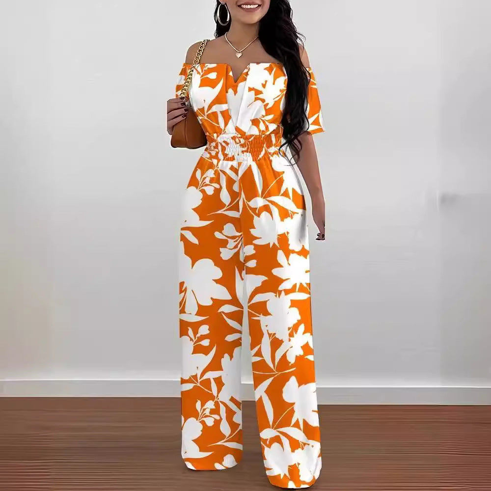 Women's Printed Off-Shoulder Fitted Waist Romper