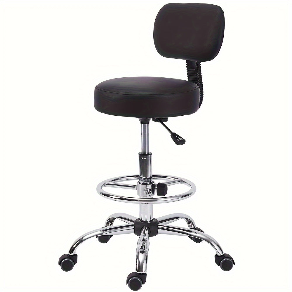 Adjustable Black Swivel Office Chair with Back Support, Metal Frame and Soft Upholstery – Multi‑Purpose Rolling Stool