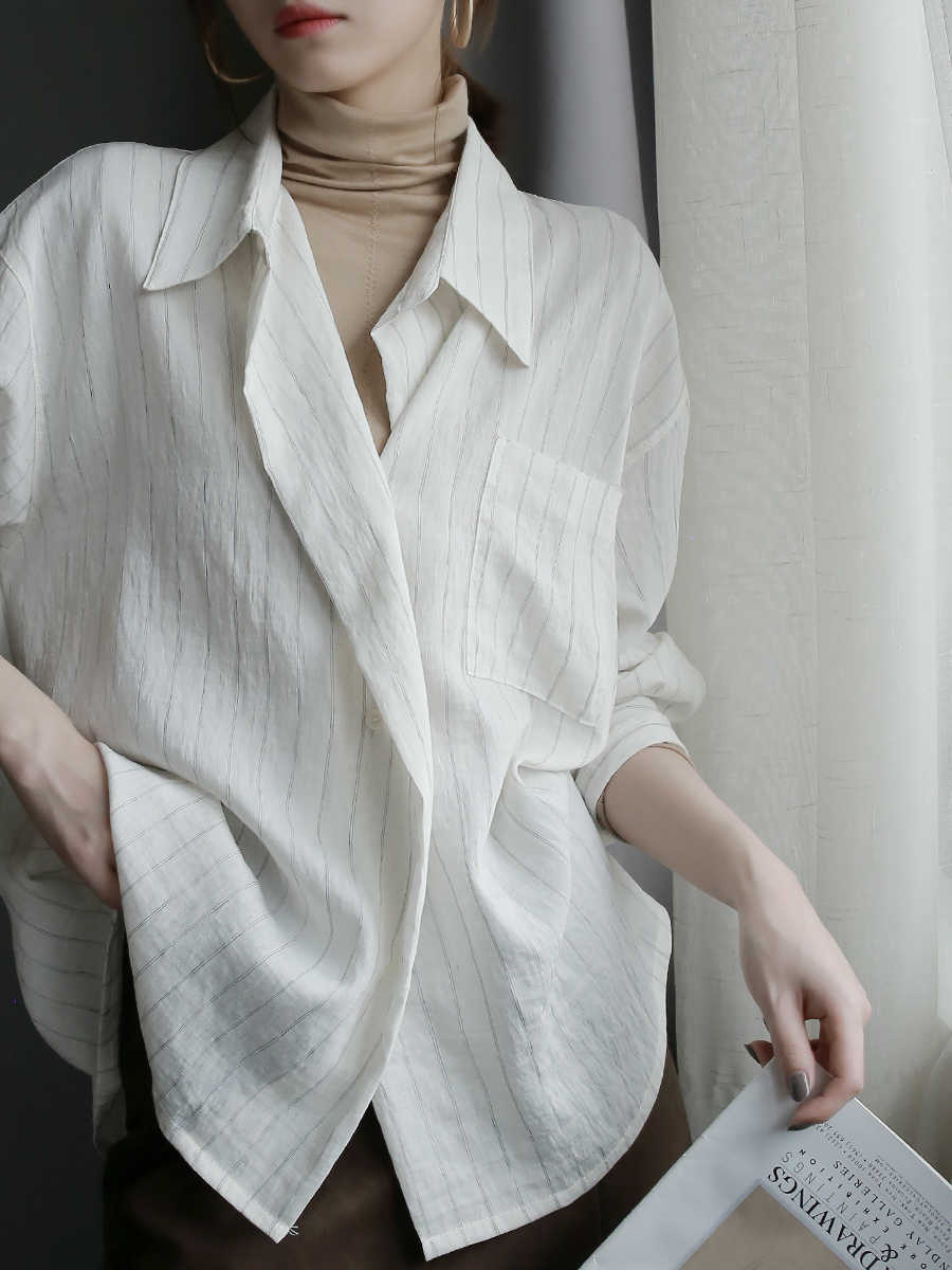 Two-button Design Striped Cardigan Shirt Loose Top