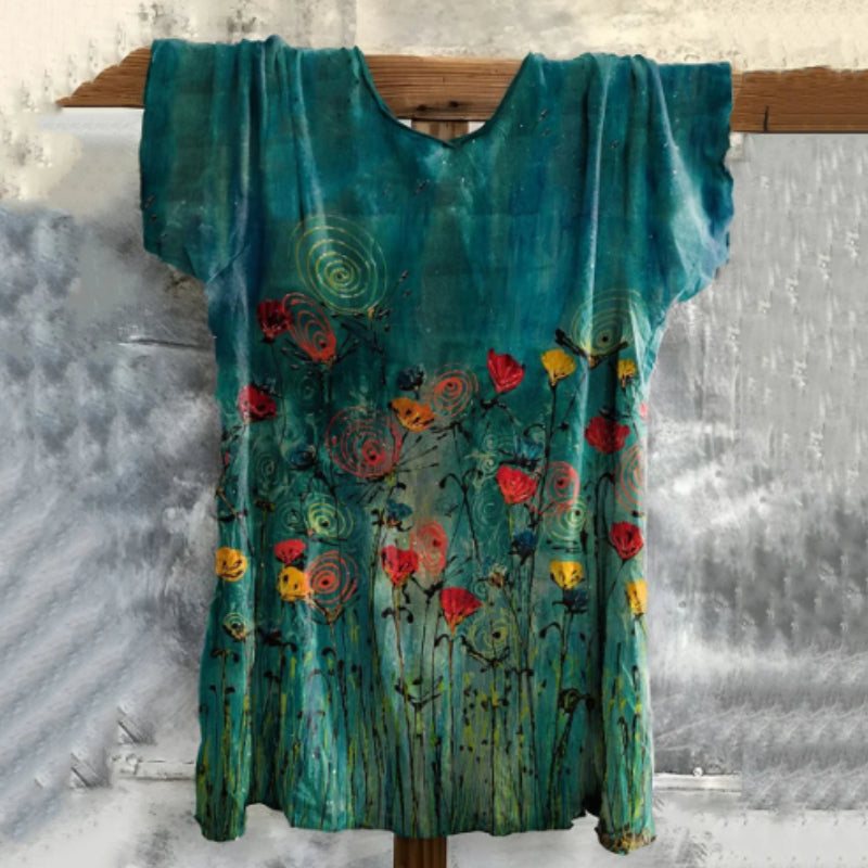 Vintage Floral Art Women's Tee – Soft Breathable Short‑Sleeve Top