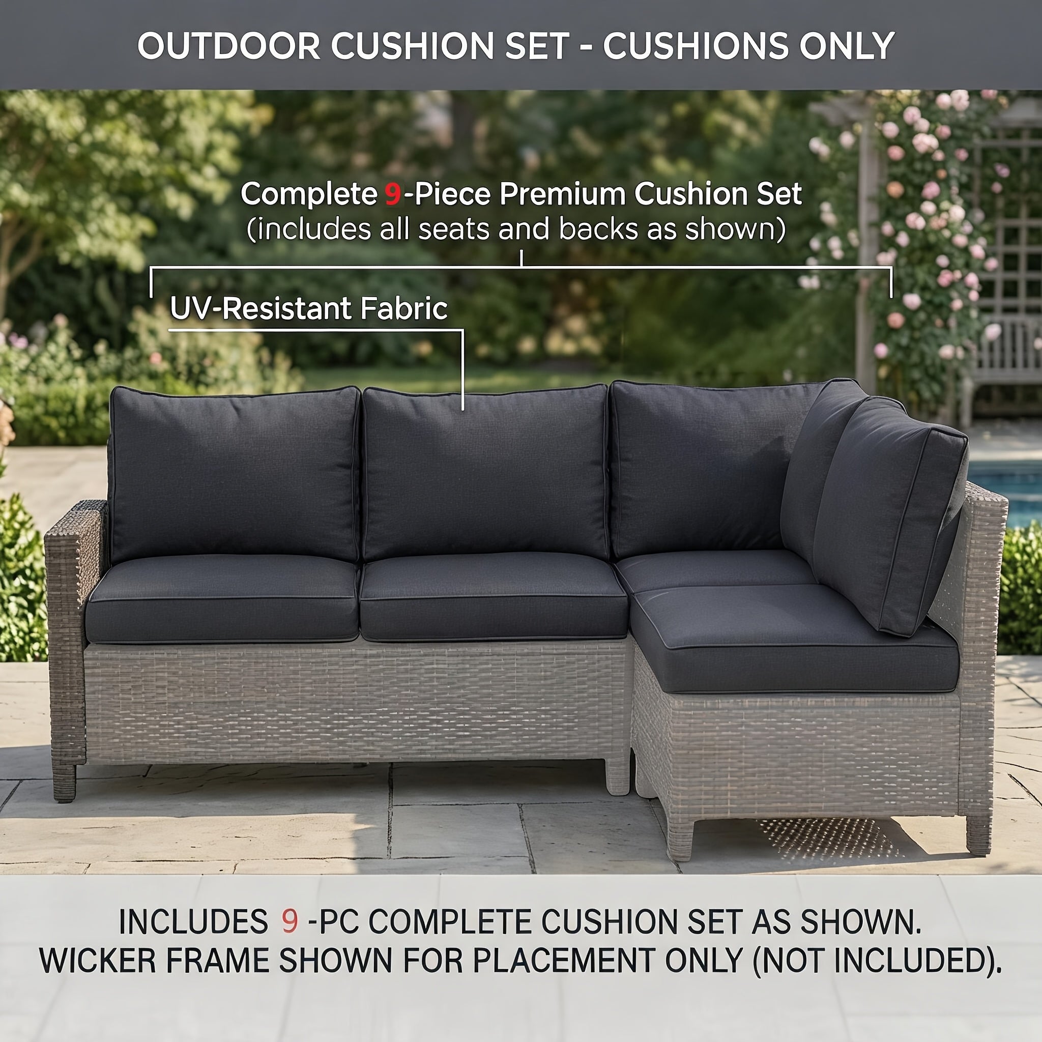 [Outdoor Replacement Cushions] 9/14pcs Outdoor Replacement Cushions for Patio Furniture, Deep Seat Cushions for 4 And 6 Seat Sectional Sofa, Water-Repellent L-Shaped Couch Pads