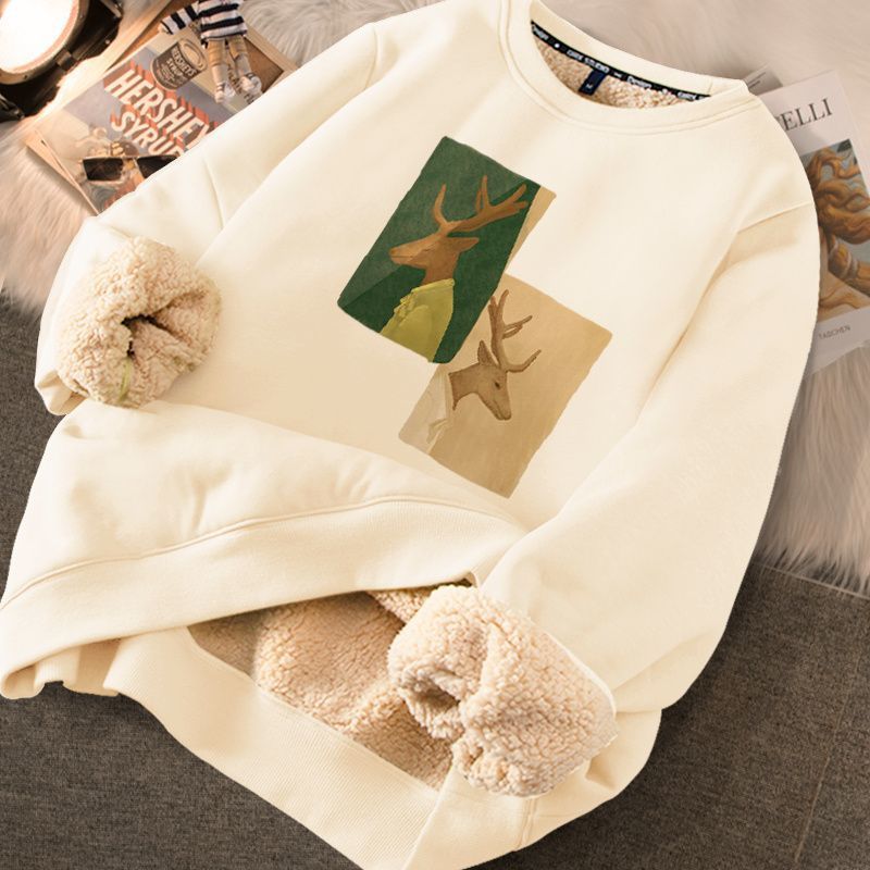 Women's Cute Printed Thickened Fleece Pullover Sweater
