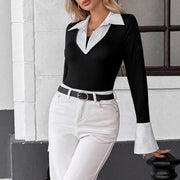 Women's Knit Fake Two-Piece Long Sleeve T-Shirt