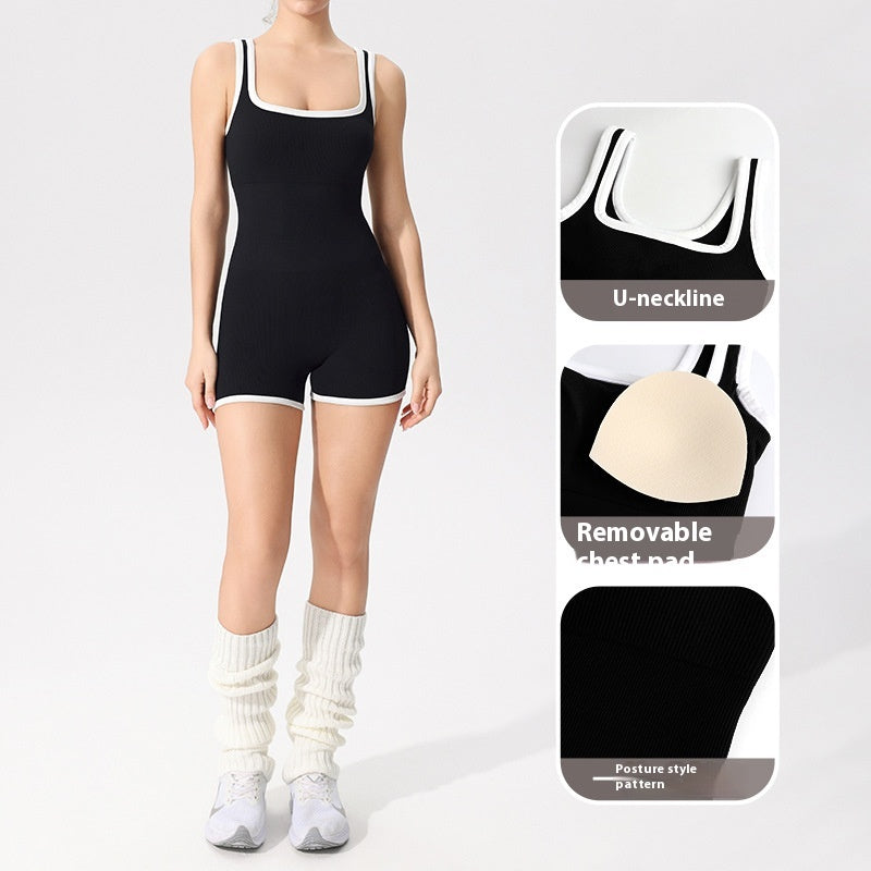 Seamless Sports Romper with Built-in Chest Pad & Belt