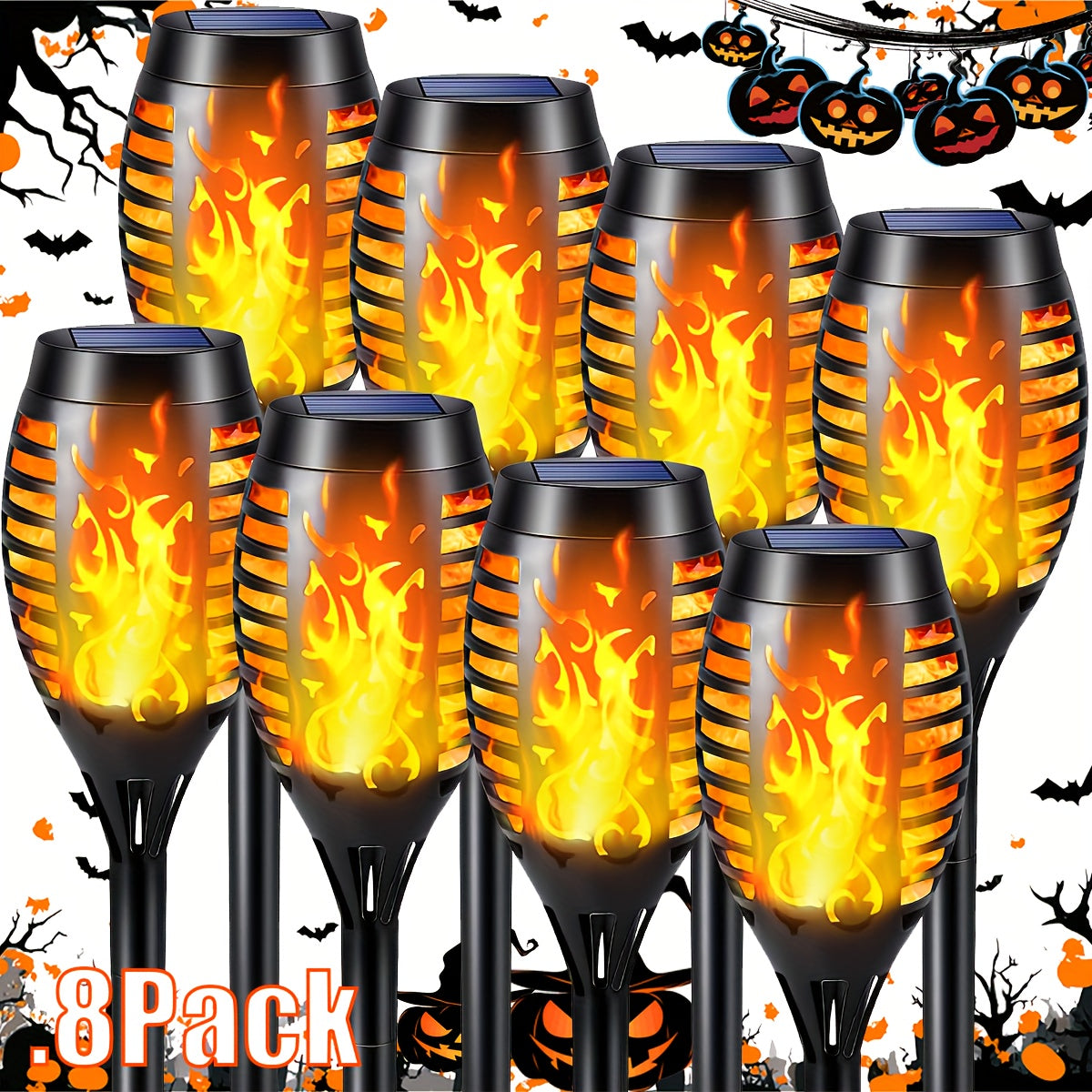 8 Packs Of Solar Torch Lamps for Outdoor Use, Dancing And Flickering Flame Torch Lamps for Landscape Decoration, Suitable for Paths, Lawns, Patios, Gardens, Courtyards, Weddings And Parties - Autom...