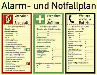 Emergency and alarm signage set with illuminated reason