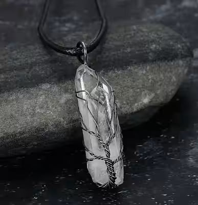 Irregular White Crystal Pendant Necklace with Random Amorphous Shape