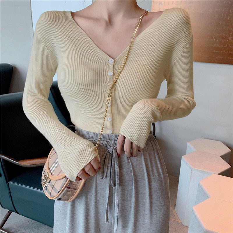 Women's V-Neck Slim Knit Cardigan