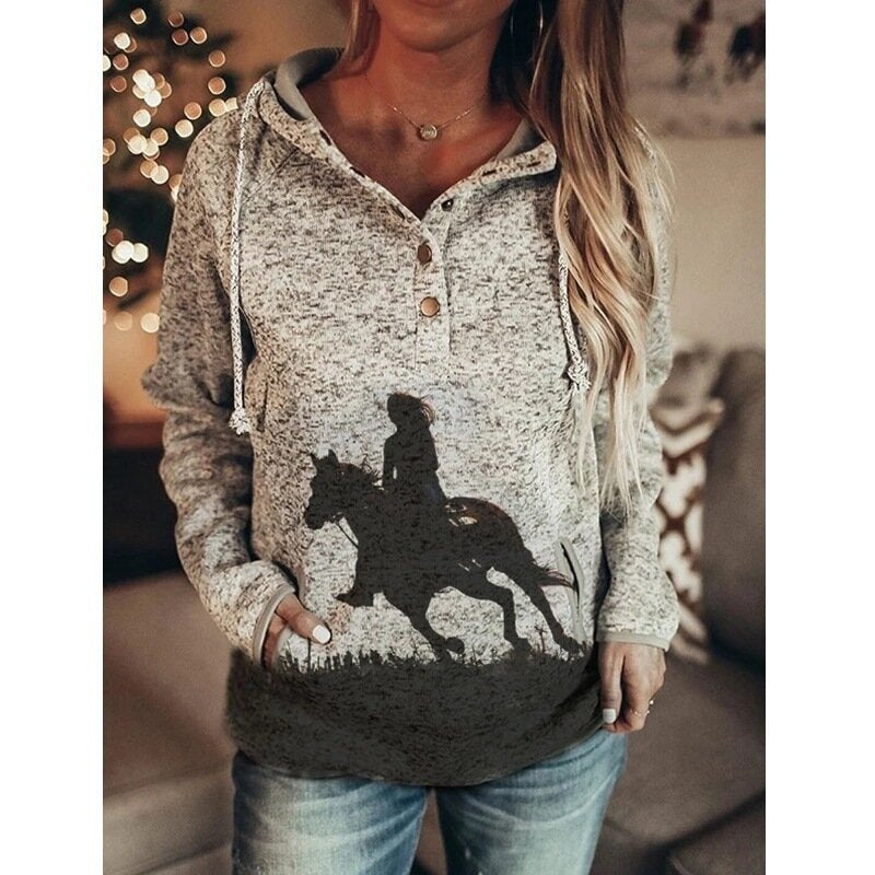 Cozy Gray Printed Women's Autumn & Winter Sweater