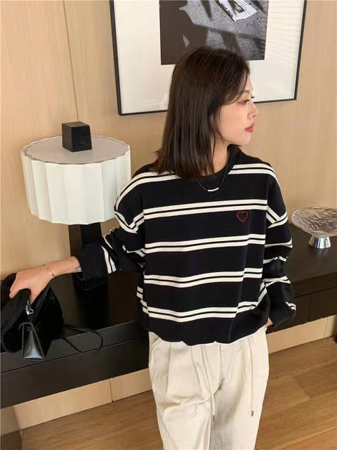 Retro Striped Crewneck Sweater for Women