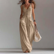 Casual Sleeveless Wide-Leg Jumpsuit with Pockets