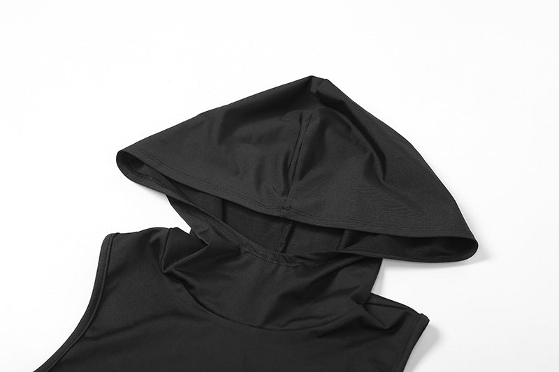 Women's Hooded Hollow-Out Slim High-Waist Romper Shorts