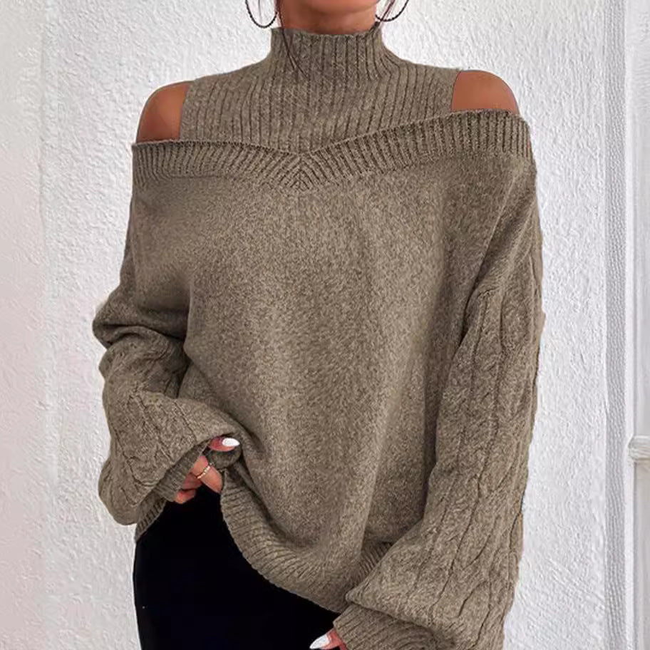 Off-shoulder Womens Pullover Mock Turtleneck Puff-sleeve Knit Sweat…