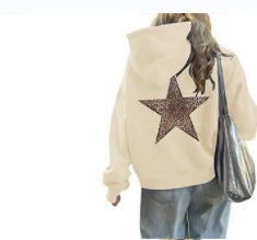 Women's Casual Printed Loose Hooded Sweatshirt