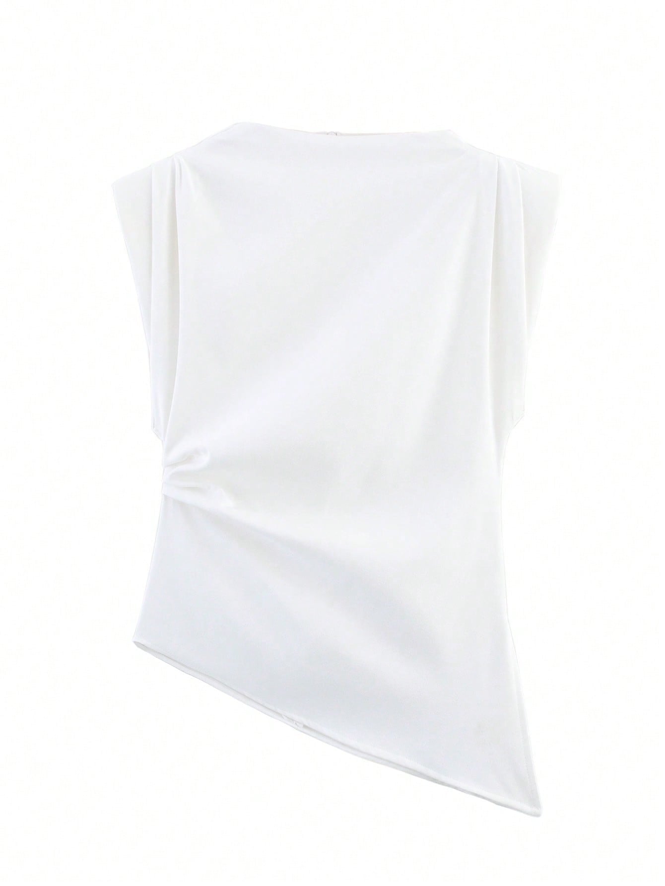 Pleated Decorative Padded Shoulder Top