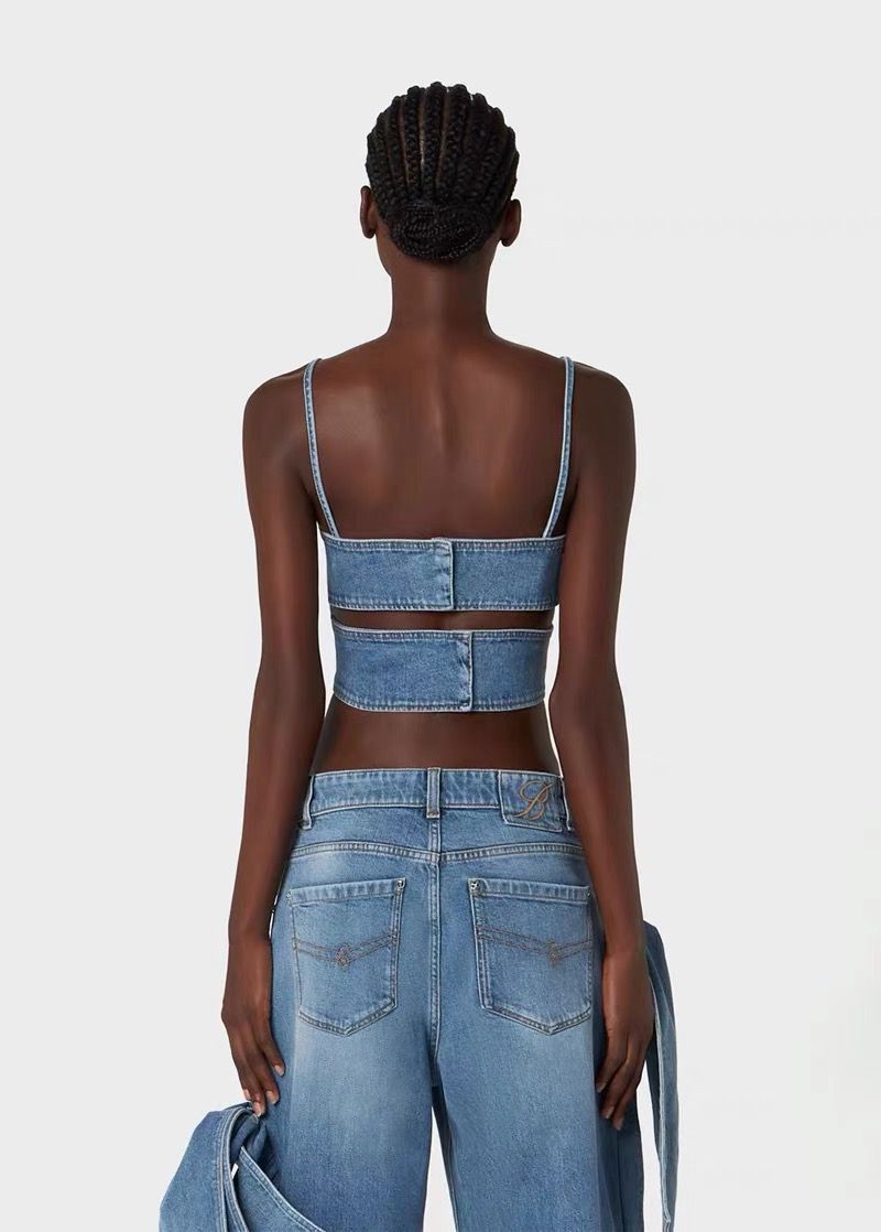 Sexy Bow Tie Denim Crop Top & Ultra Short Set