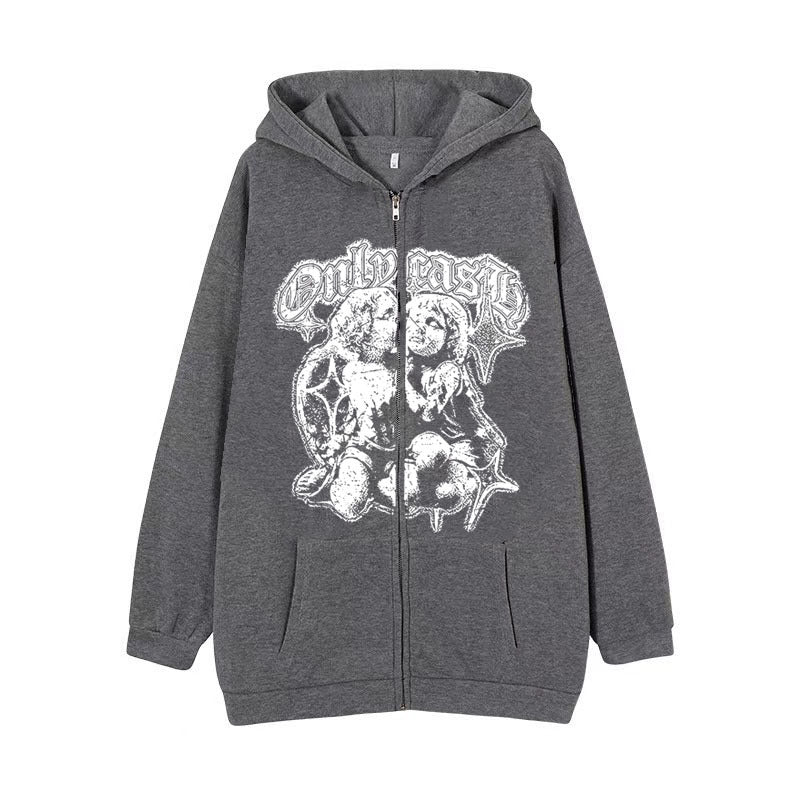 Women's Angel Wings Zip-Up Casual Streetwear Hoodie