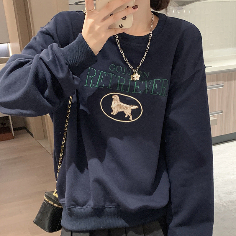 Cute Cartoon Embroidered Oversized Pullover Sweatshirt