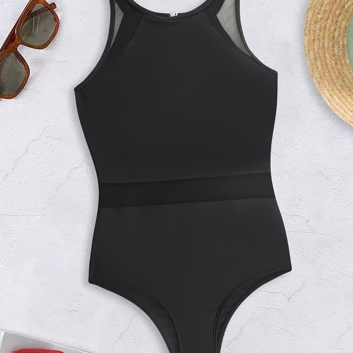 New Style Black Mesh One-Piece Swimsuit For Women
