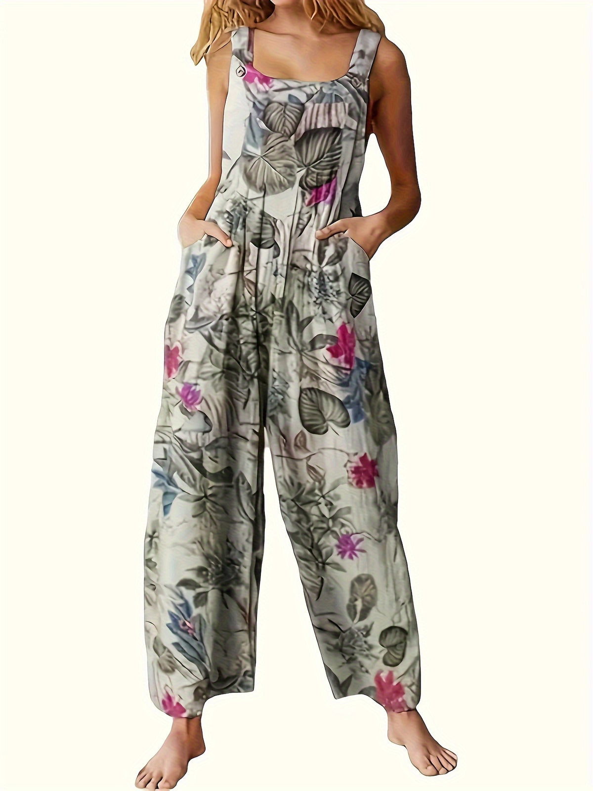 Women's Ethnic Print Button Jumpsuit Casual Romper