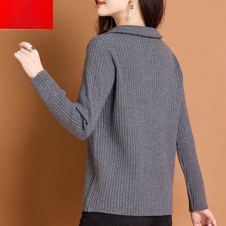 Womens Loose-fitting Turtleneck Sweater with a Lapel Neckline