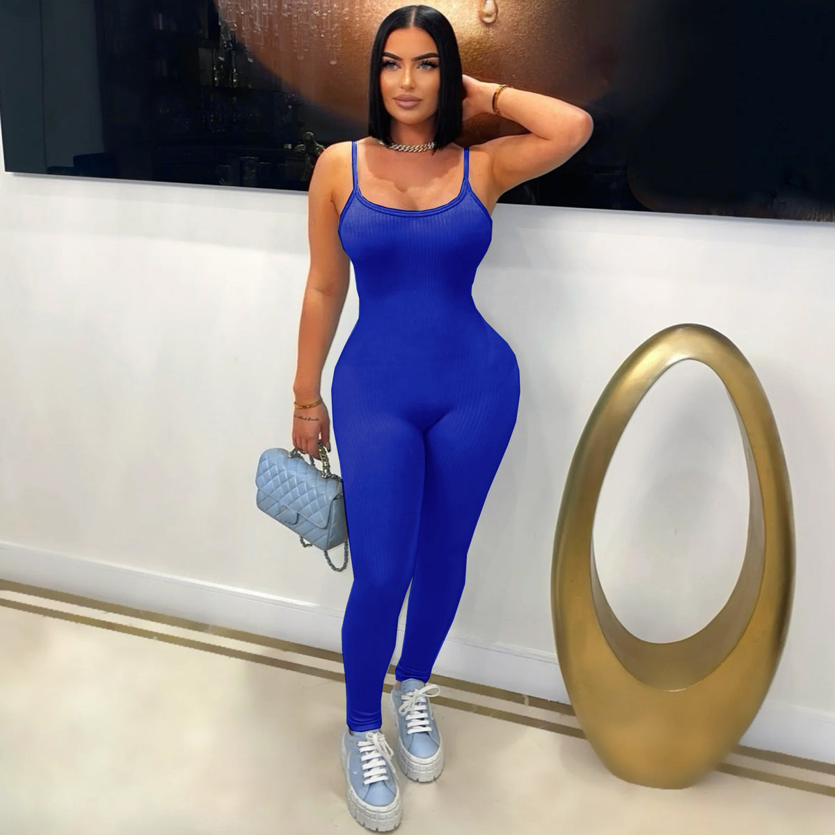 Ribbed Backless High-Waist Bodycon Jumpsuit