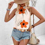 Spring And Summer Sleeveless Halter Floral Printed Shirt Top