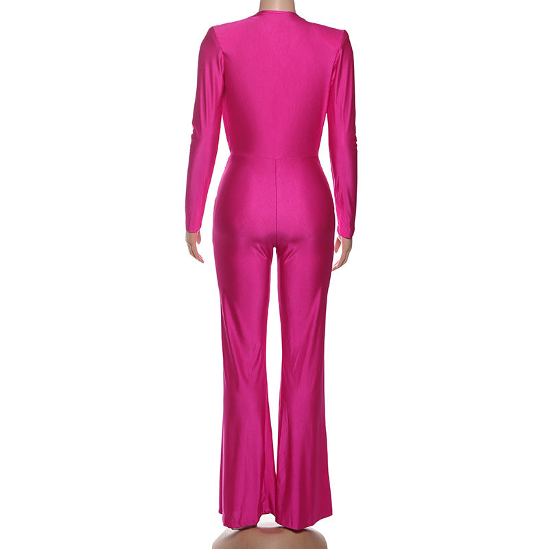 Women's Sexy Deep V Slim-Fit Flared Jumpsuit