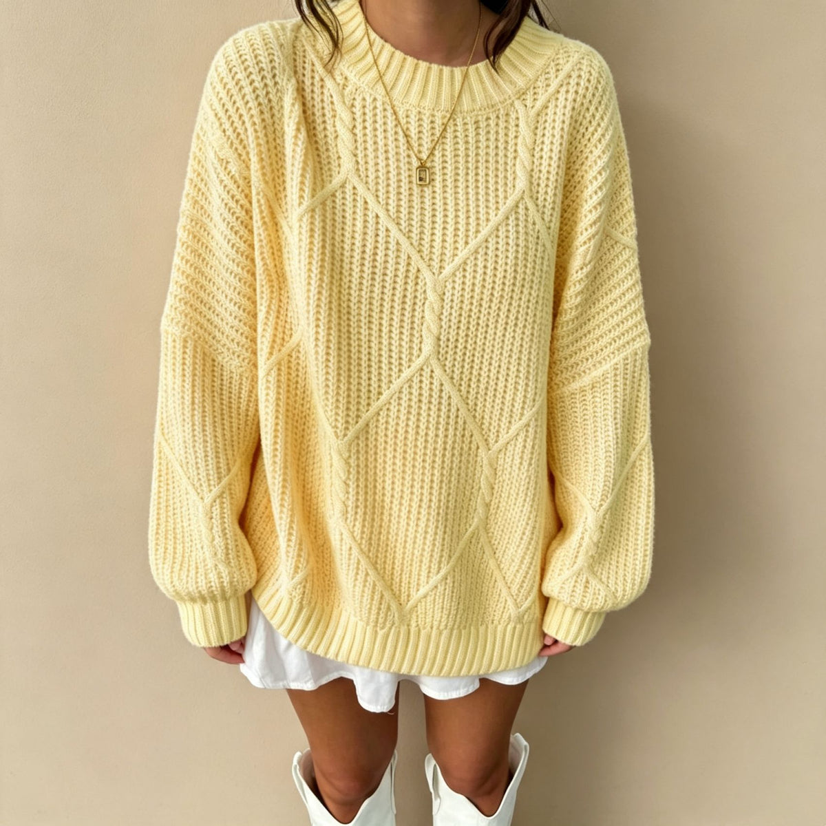 Womens Loose Knitted Sweater Solid-color Pullover