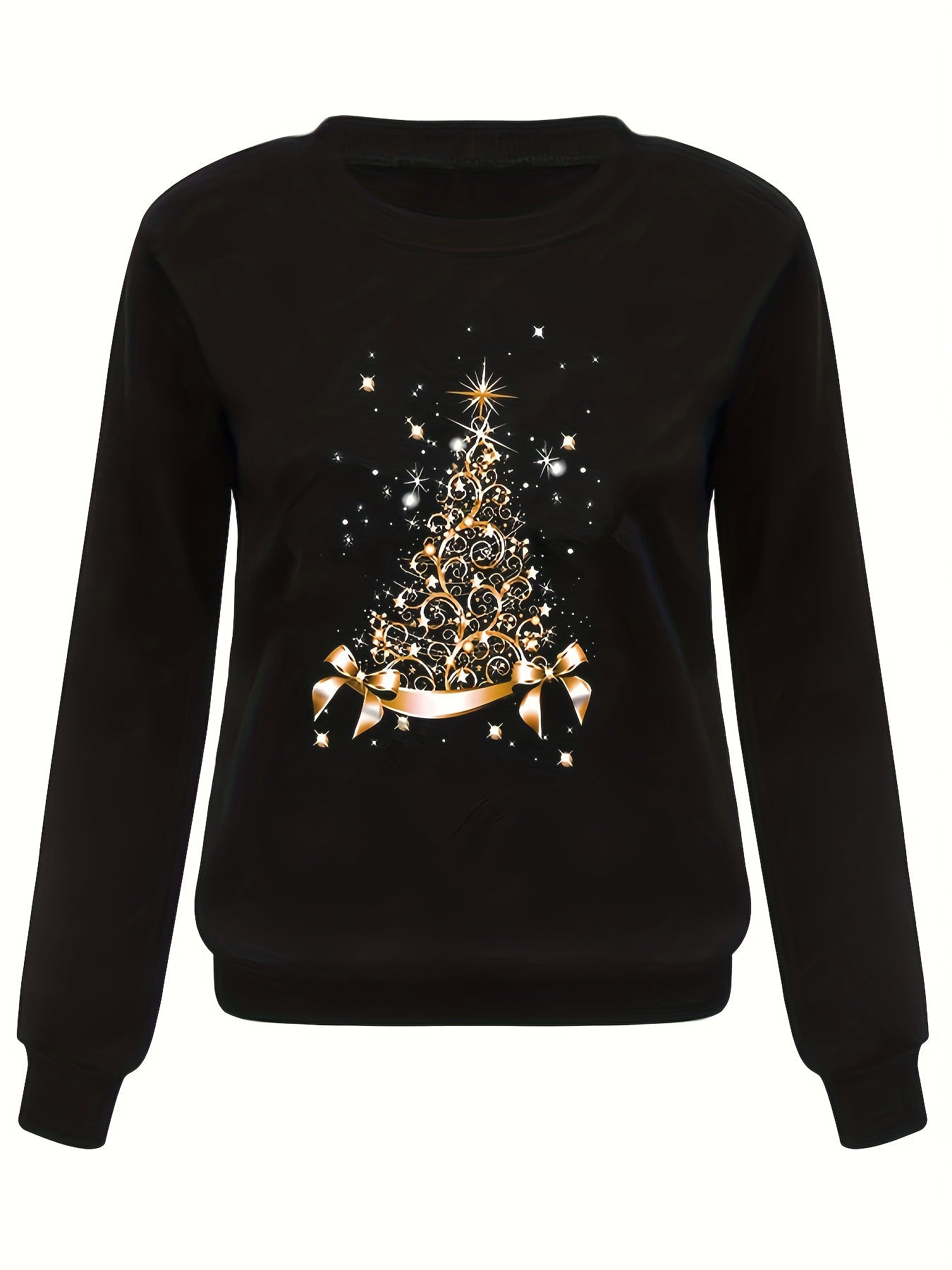 Festive Women's Christmas Print Long Sleeve Loose Top