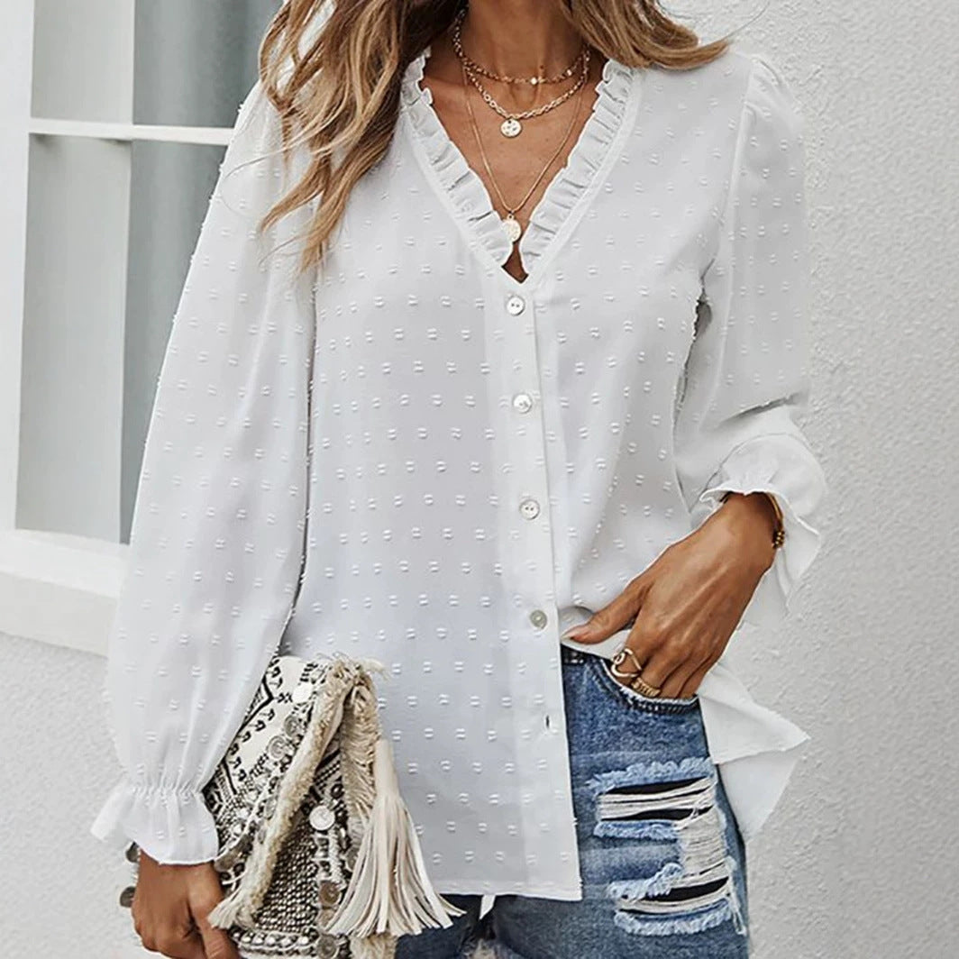 Stylish V-Neck Long Sleeve Blouse for Women