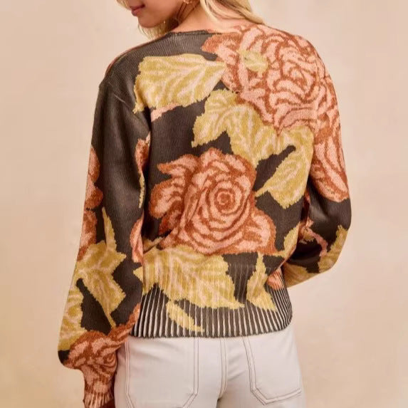 Women's Long-sleeve Floral Print Sweater