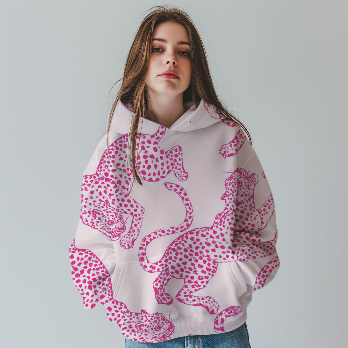Chic 3D Leopard Print Digital Fashion Sweatshirt