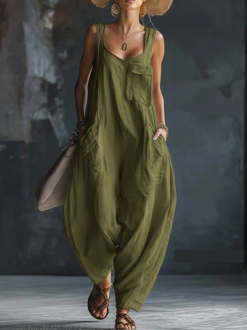 Women's Solid Color Loose Casual Jumpsuit