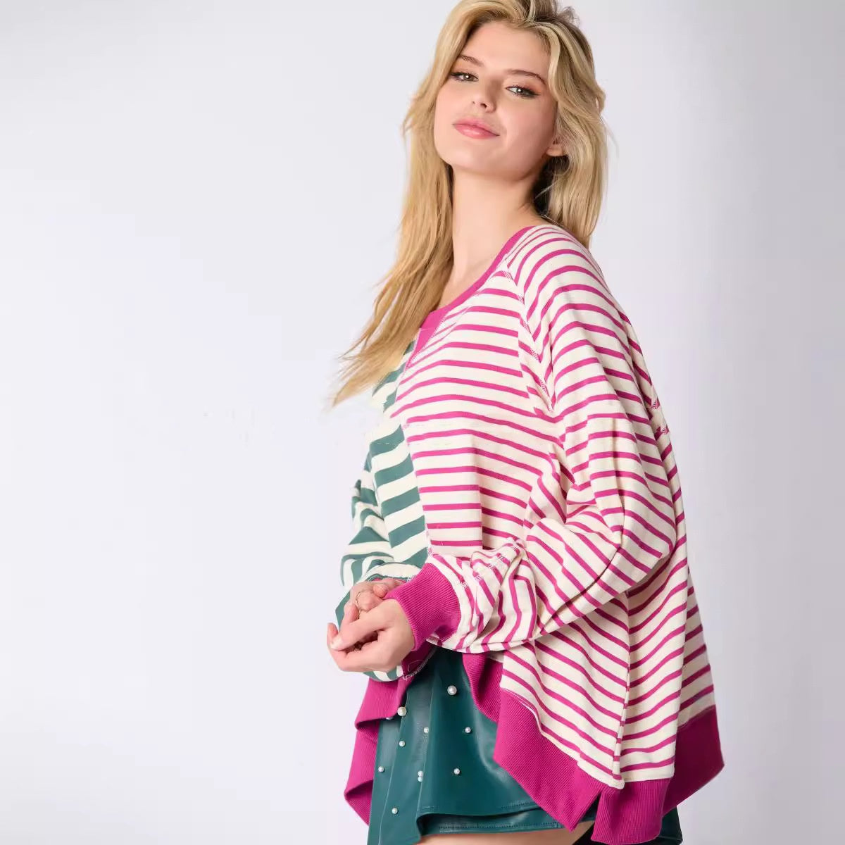 Multicolor Striped Round Neck Long-Sleeve Sweater