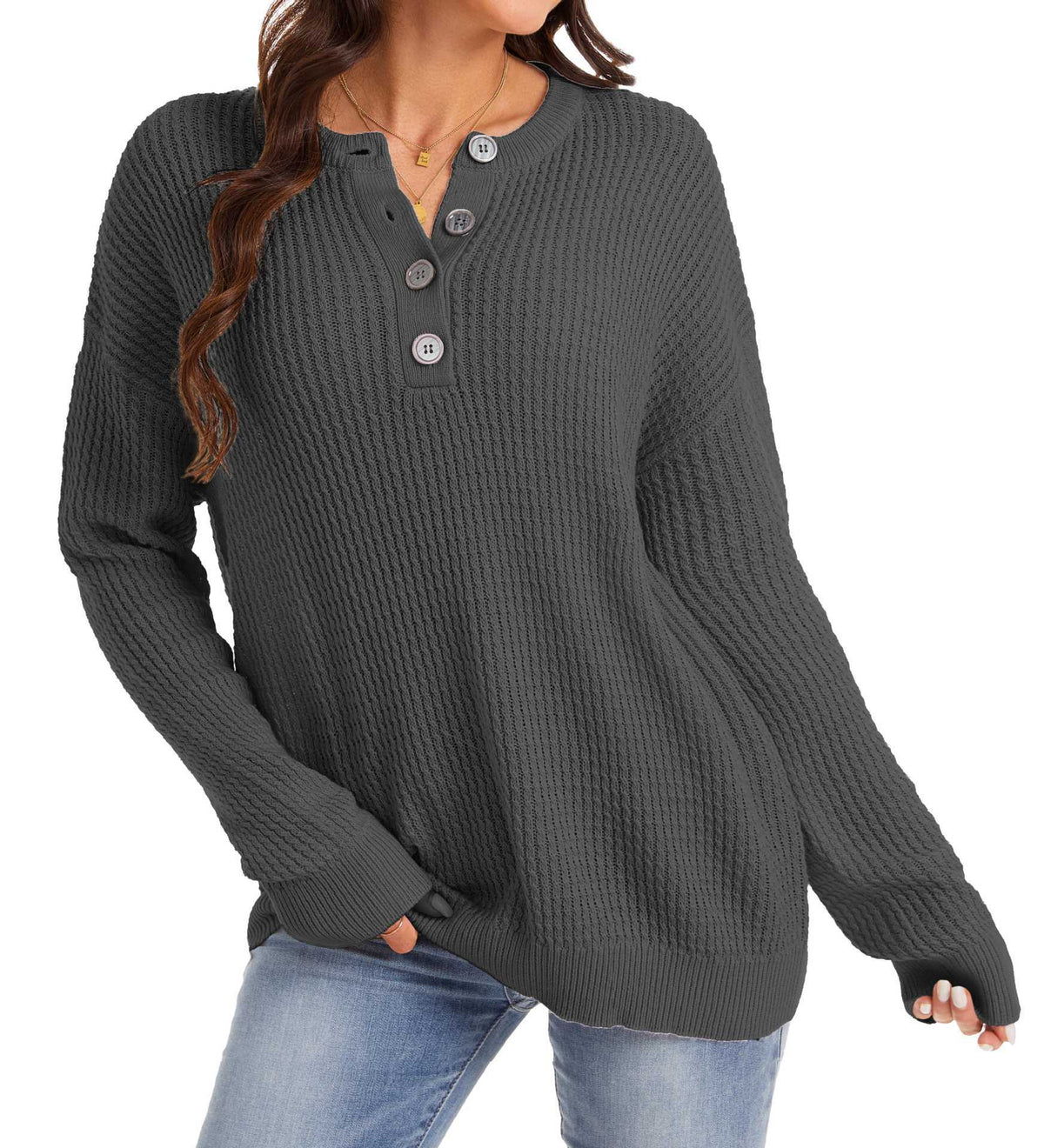 New Fallwinter Buttoned Crewneck Loosefit Sweater