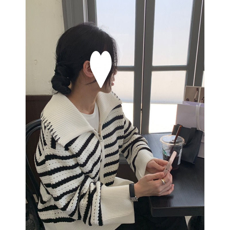 Chic Striped Knit Cardigan Sweater