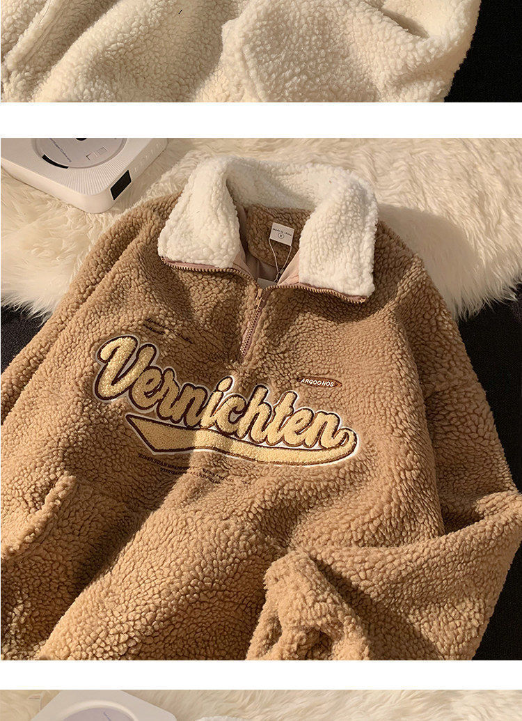Cozy Retro Half-Zip Lambswool Hoodie with Embroidery